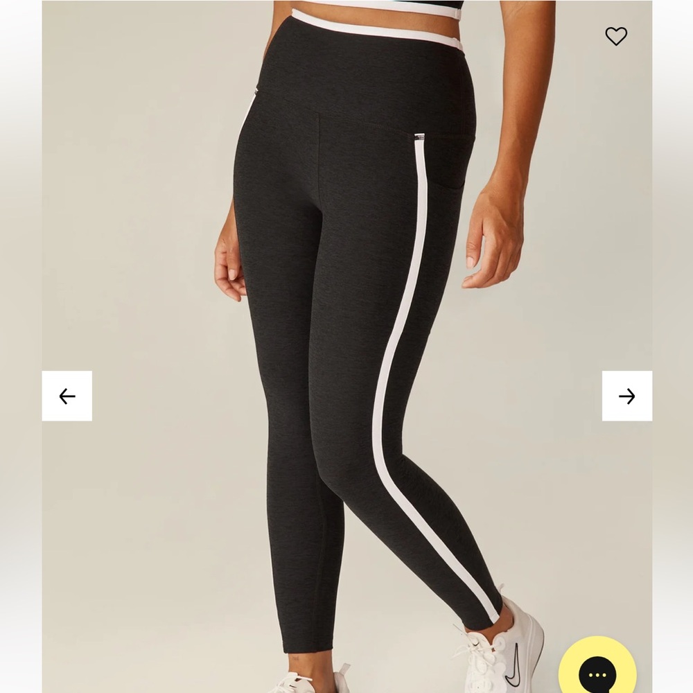 Beyond Yoga Spacedye Black Leggings with White Side Stripe and Pocket